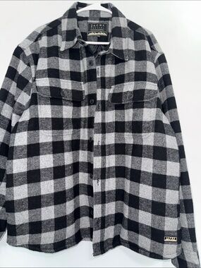 Jachs Black & Gray Buffalo Check Button-Front Flannel Shirt Jacket